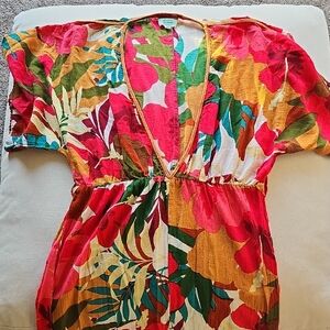 Vibrant Floral Beach Coverup - size Large